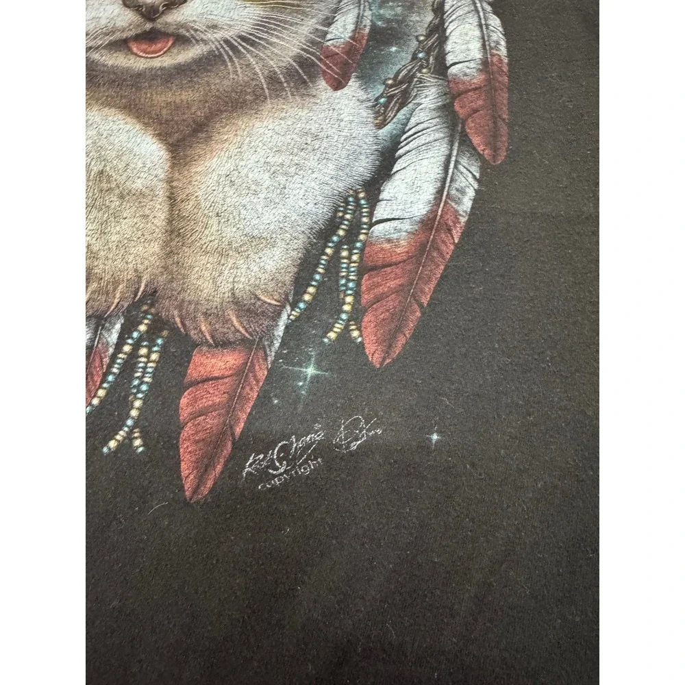 Rock Chang Mens‎ Dreamcatcher Kitten Graphic T-Shirt Black Double Sided Large